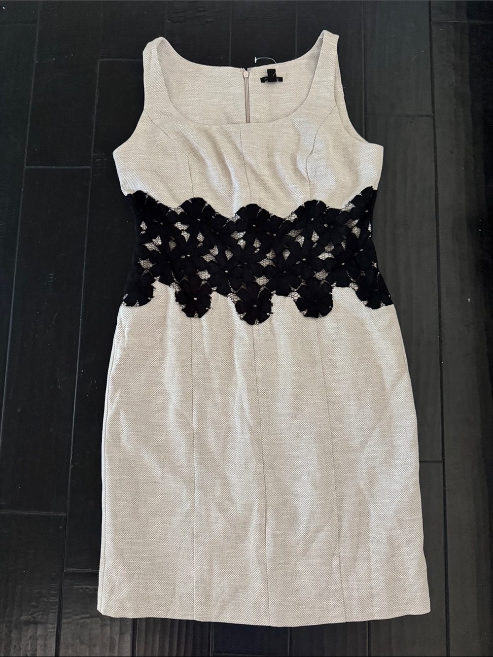Ann Taylor Cream Sheath Dress with Black Lace Waist